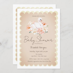 Cute Baby Swan Roses Baby Shower Invitation
