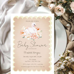 Cute Baby Swan Roses Baby Shower Invitation