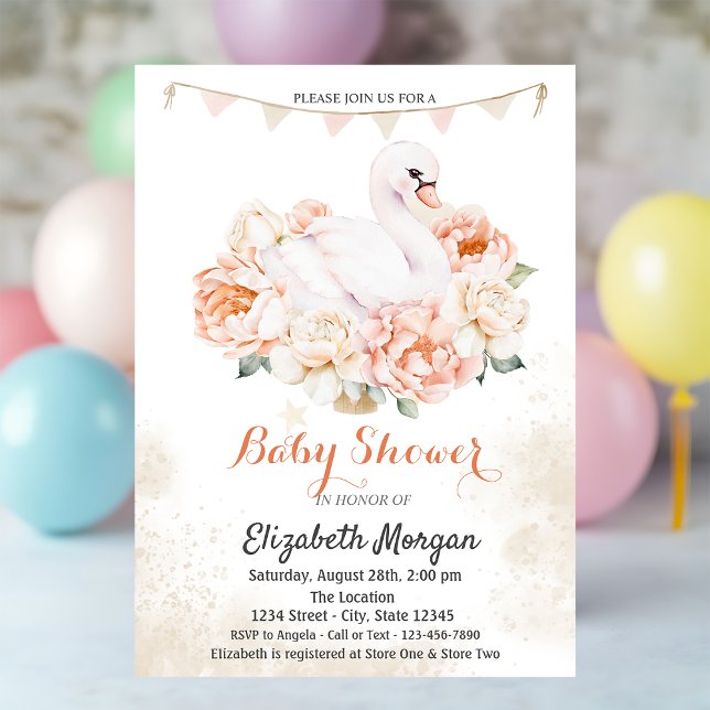 Cute Baby Swan Roses Baby Shower Invitation (Creator Uploaded)