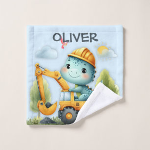Cute Baby T-Rex on Construction Vehicle  Wash Cloth