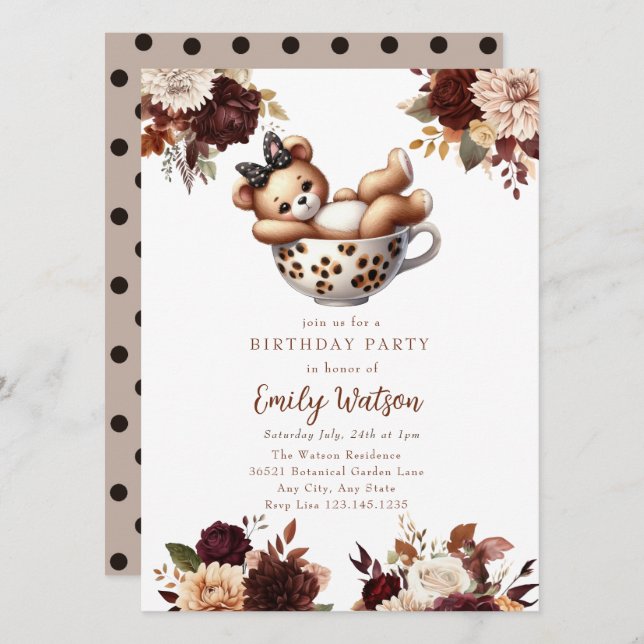 Cute Baby Teddy Bear | Birthday Tea Party Invitation (Front/Back)