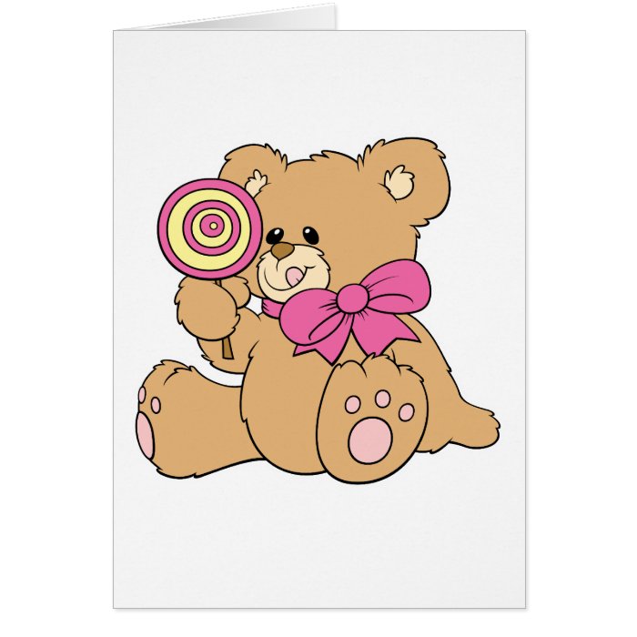 Cute Baby Teddy Bear with Lollipop Greeting Cards