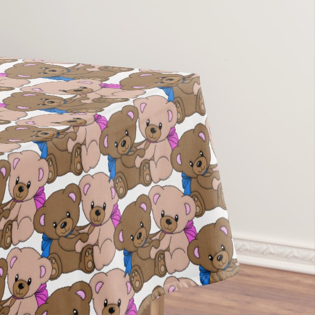 Cute Baby Teddy Bears Gender Reveal Rectangle Tablecloth (In Situ)