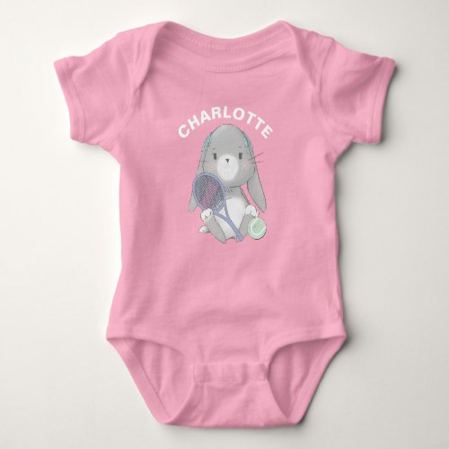 Cute baby tennis player with custom name baby bodysuit