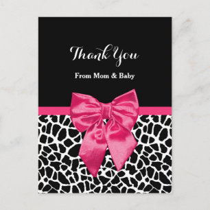 Cute Baby Thank You Girly Giraffe Print Pink Bow Postcard