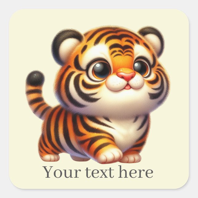 Cute baby tiger add text Square Sticker  (Front)