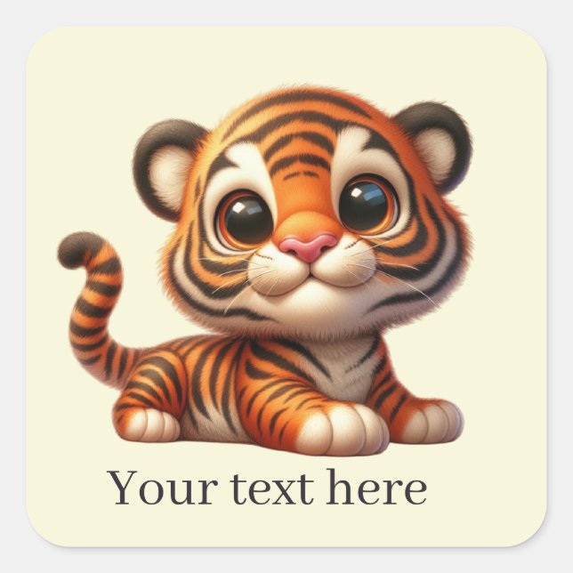 Cute baby tiger add text  square sticker (Front)