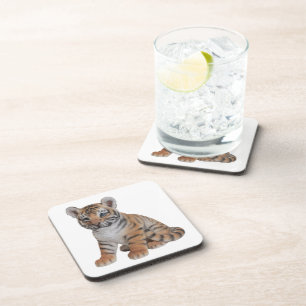 Cute Baby Tiger Cub Beverage Coaster