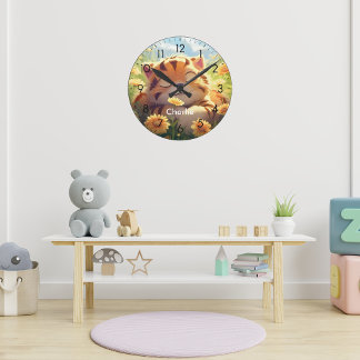 Cute baby tiger custom name nursery clock