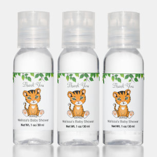 Cute Baby Tiger & Green Plant Leaves Thank You Hand Sanitizer