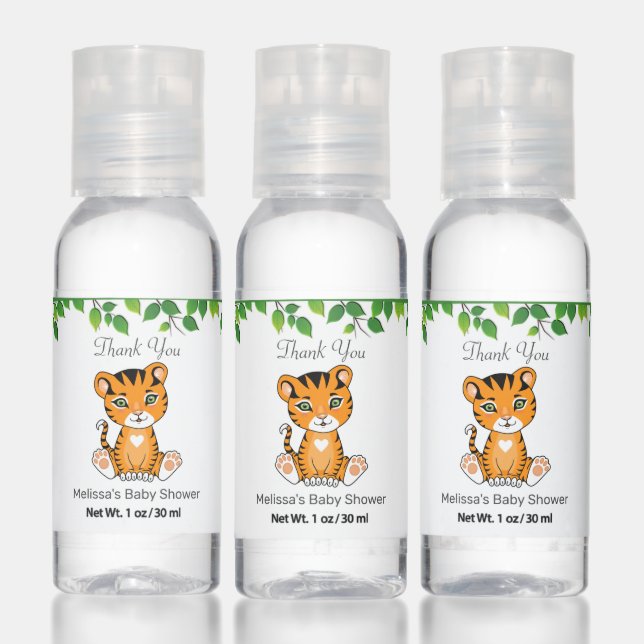 Cute Baby Tiger & Green Plant Leaves Thank You Hand Sanitizer (Set)