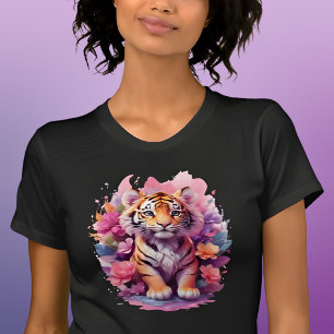 Cute Baby Tiger in Flowers T-Shirt
