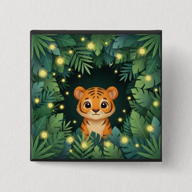 Cute Baby Tiger Jungle Adorable Firefly Forest Button (Front)