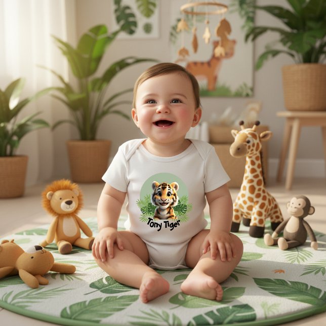 Cute Baby Tiger Jungle Nursery Personalized Name Bodysuit (Creator Uploaded)
