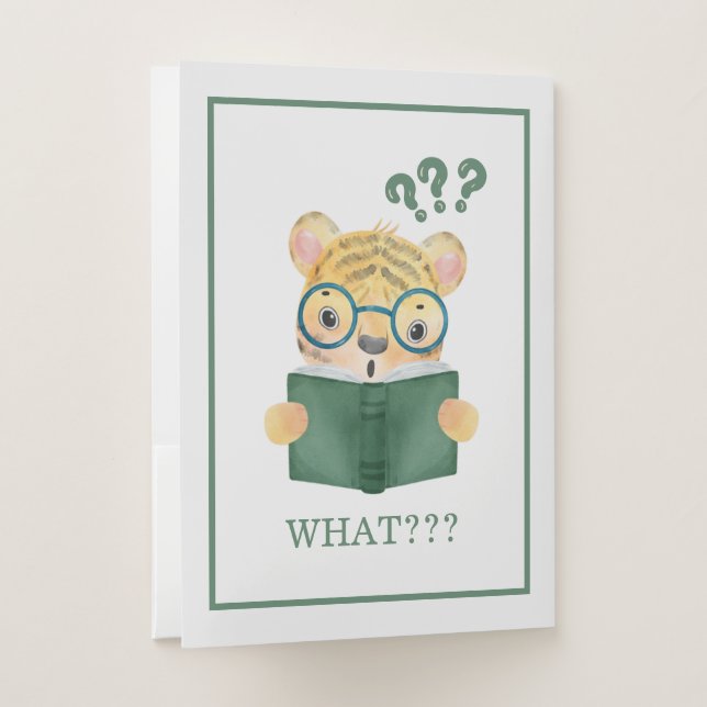 Cute Baby Tiger Reading Book Name Kids Pocket Folder (Back)
