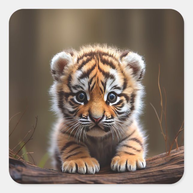 Cute Baby Tiger Square Sticker (Front)