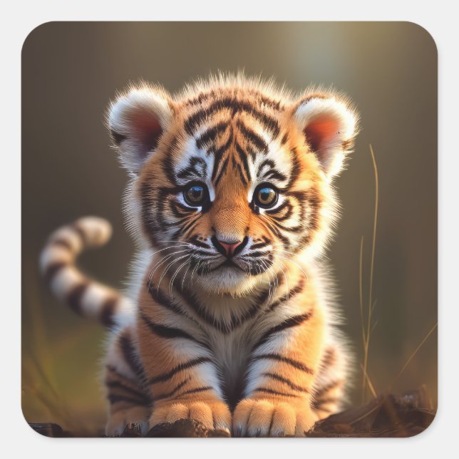 Cute Baby Tiger Square Sticker (Front)