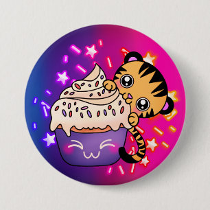Cute Baby Tiger with Cosmic Star Cupcake Button
