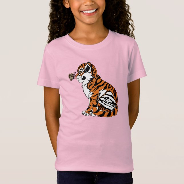 Cute Baby Tiger with Striped Butterfly T-Shirt (Front)
