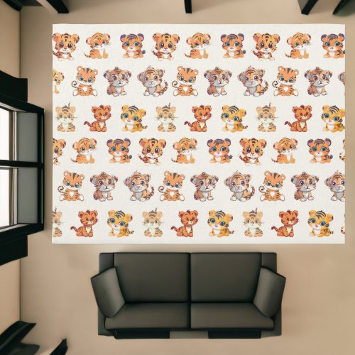 Cute Baby Tigers Cartoon Design Rug