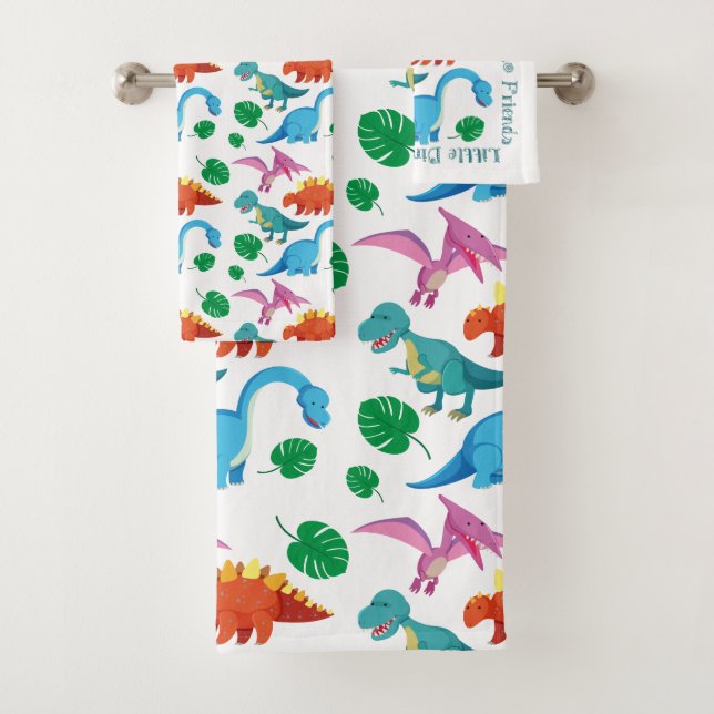 Cute baby toddler dinosaurs collage pattern  bath towel set (Insitu)