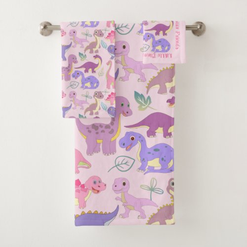 Cute baby toddler dinosaurs collage pattern  bath towel set