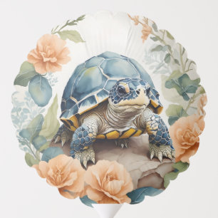 Cute Baby Tortoise Pastel Floral Watercolor Balloon