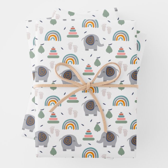 Cute Baby Toy Pattern Wrapping Paper Sheets (In situ)