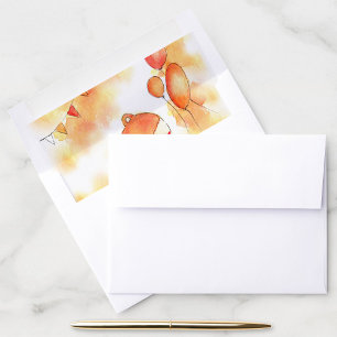 Cute Baby & Toys Orange Watercolor 1st Birthday Envelope Liner