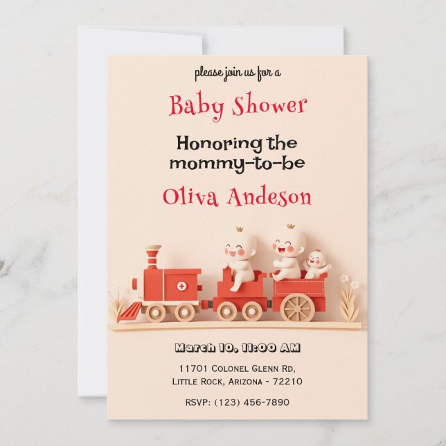 Cute Baby Train Baby Shower Card (Front)
