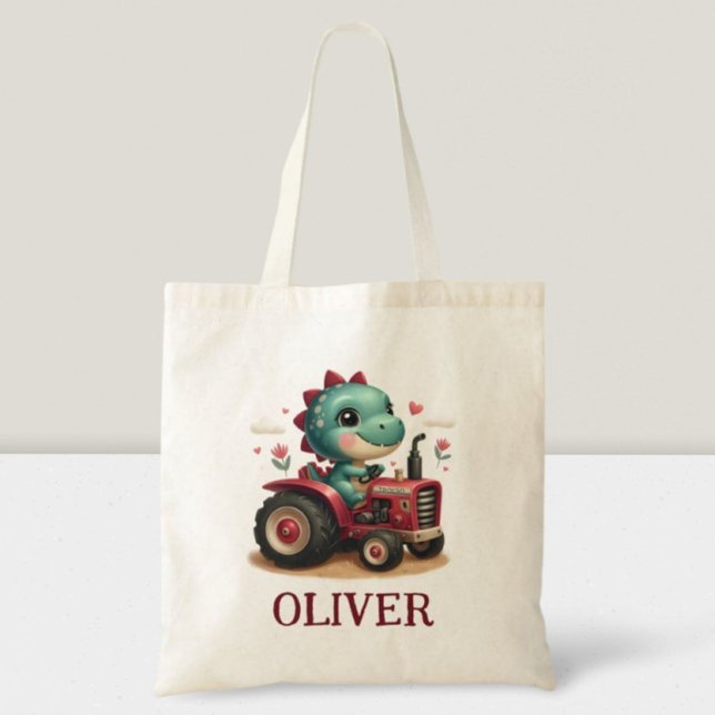 Cute Baby Trex Dinosaur Driving Red Tractor  Tote Bag (Creator Uploaded)