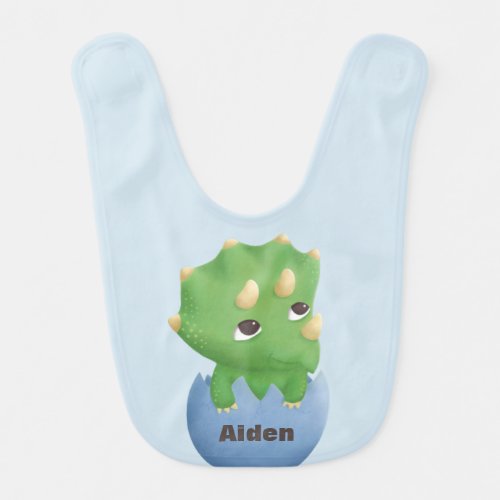 Cute Baby Triceratops Dino in Egg Personalized Baby Bib