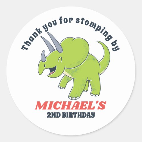 Cute Baby Triceratops Dinosaur Kids Birthday Party Classic Round Sticker