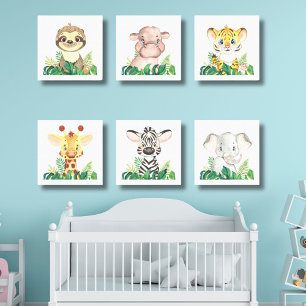 Cute Baby Tropical Safari Animals Nursery Décor Canvas Photo Tile
