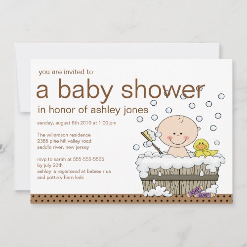 Cute Baby Tub Boy Baby Shower Invitation
