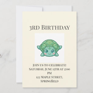 Cute Baby Turtle 3rd Birthday Invitation