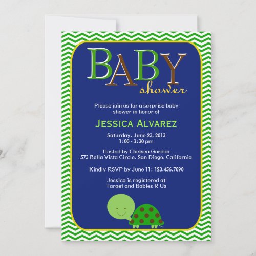Cute Baby Turtle Baby Boy Baby Shower Personalized Invitation