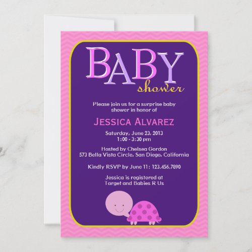 Cute Baby Turtle Baby Girl Baby Shower Custom Announcement