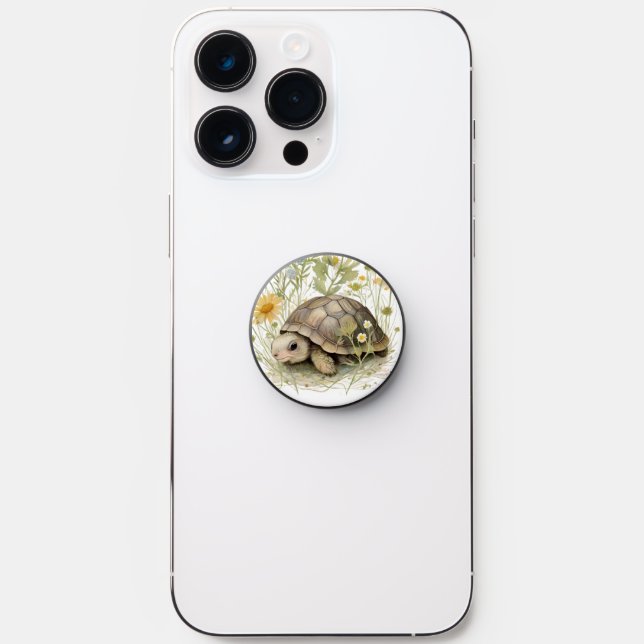 Cute Baby Turtle in Wildflowers PopSocket (Front)