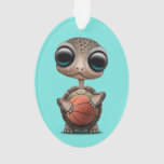 Cute Baby Turtle Playing With Basketball Ornament at Zazzle
