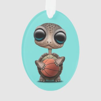 Cute Baby Turtle Playing With Basketball Ornament by crazycreatures at Zazzle