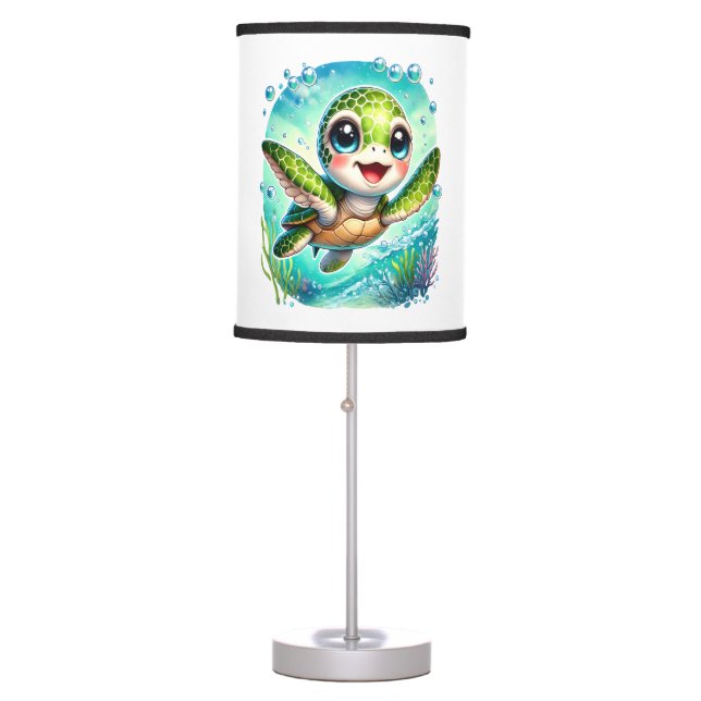 Cute Baby Turtle Swimming in Ocean Table Lamp (Front)
