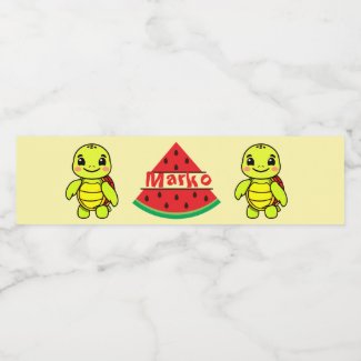 Cute Baby Turtle Custom Water Bottle Label