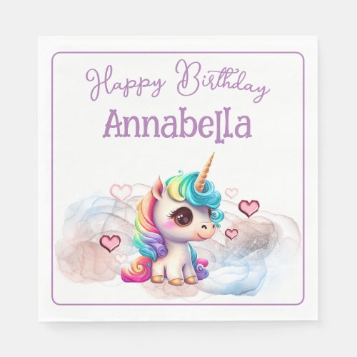 Cute Baby Unicorn and Hearts Napkins