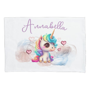 Cute Baby Unicorn and Hearts Pillow Case