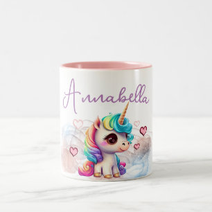 Cute Baby Unicorn and Hearts Two-Tone Coffee Mug