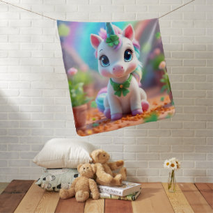 Cute baby unicorn and rainbow, girls blanket