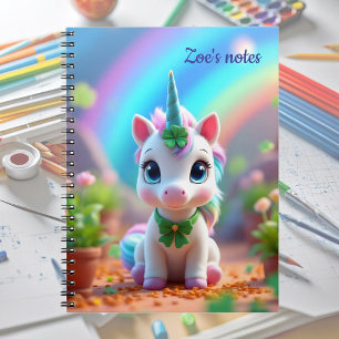 Cute baby unicorn and rainbow, girls notebook