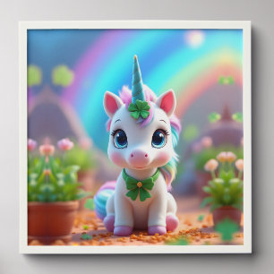 Cute baby unicorn and rainbow, girls peel and stick photo tile