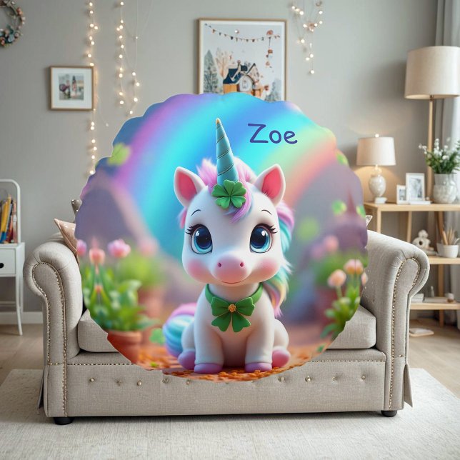 Cute baby unicorn and rainbow, girls  round pillow (Creator Uploaded)